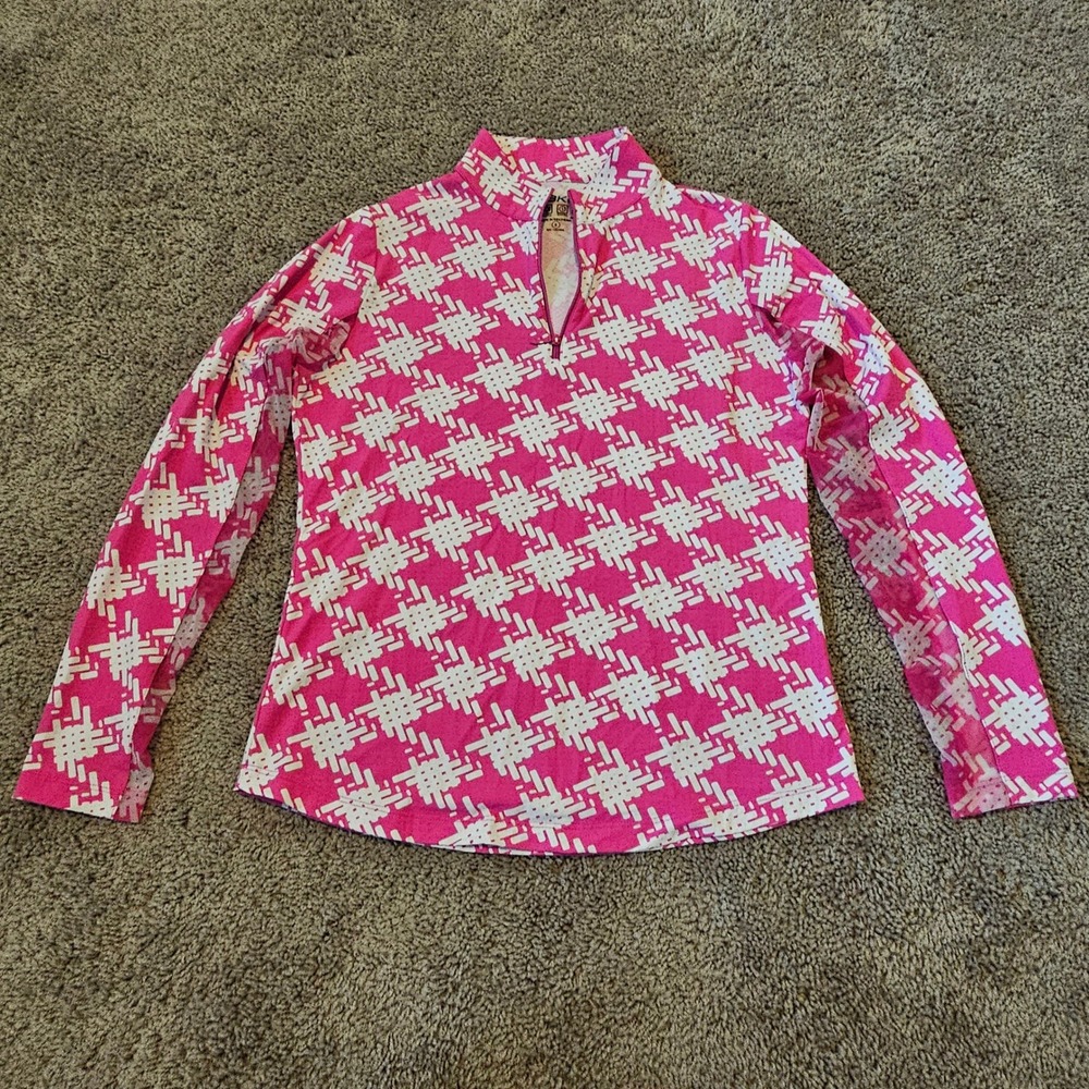 IBKUL Sun Shirt Long Sleeve Womens Size S Pink Quarter‎ Zip Cooling Top Preppy